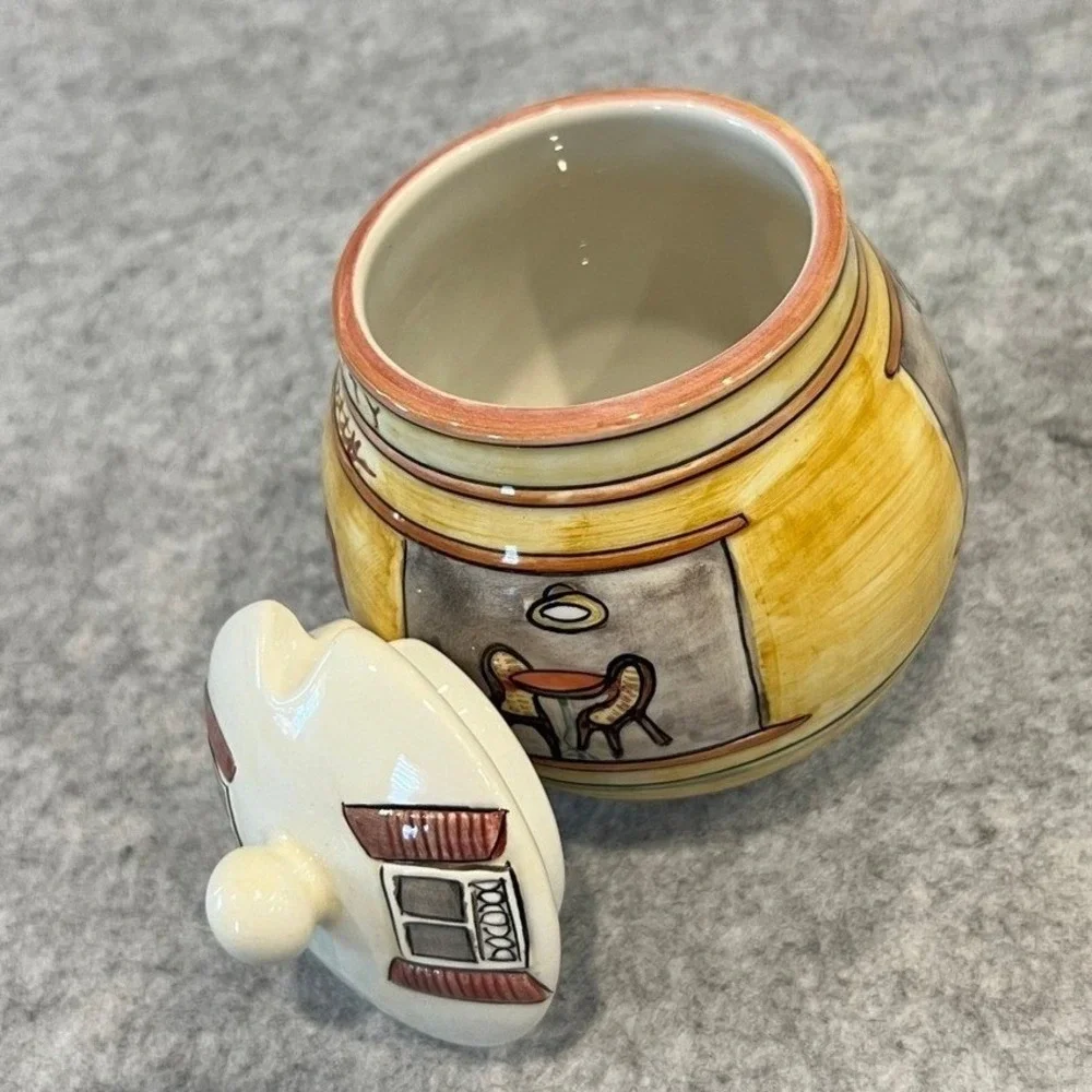 Sakura Bistro Scenes Hand Painted Creamer‎ and Covered Sugar Set